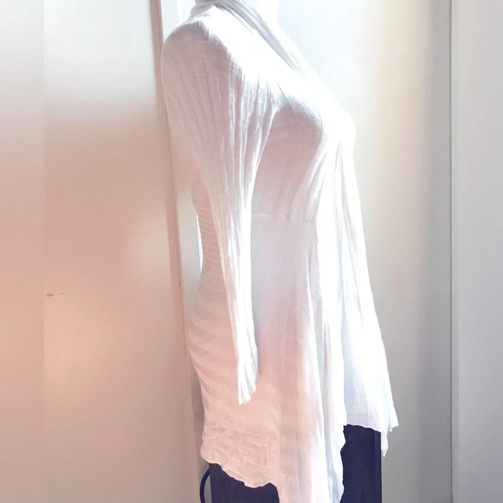 Lightweight White Ribbed Drape Cardigan M - Picture 2 of 9